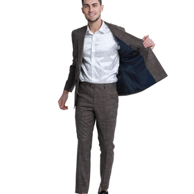 Tazzio 2Pc Double Breasted Sharkskin Suit - Brown