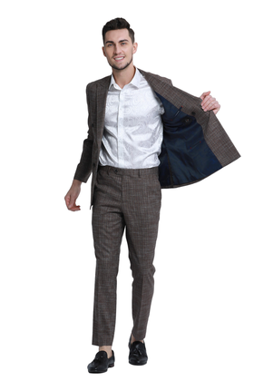 Tazzio 2Pc Double Breasted Sharkskin Suit - Brown