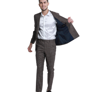 Tazzio 2Pc Double Breasted Sharkskin Suit - Brown