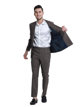 Tazzio 2Pc Double Breasted Sharkskin Suit - Brown
