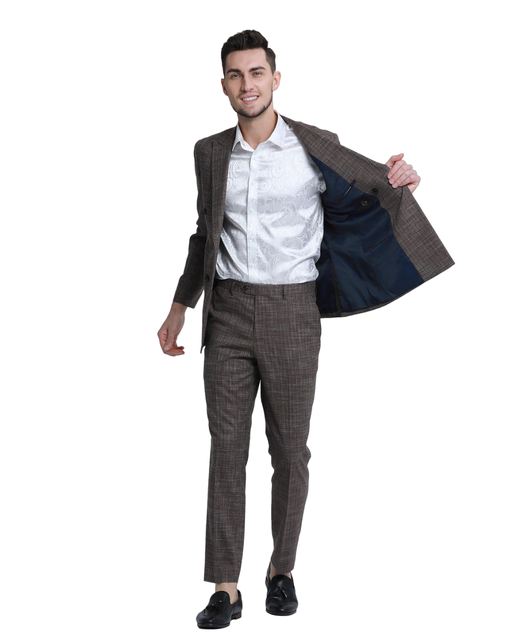 Tazzio 2Pc Double Breasted Sharkskin Suit - Brown Tazzio 2Pc Double Breasted Sharkskin Suit - Brown