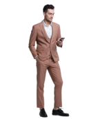 Tazzio- 1 Button- Peak Lapel 3 Piece Suit - Peach