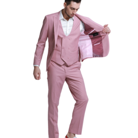 Tazzio- 1 Button- Peak Lapel 3 Piece Suit - Mauve