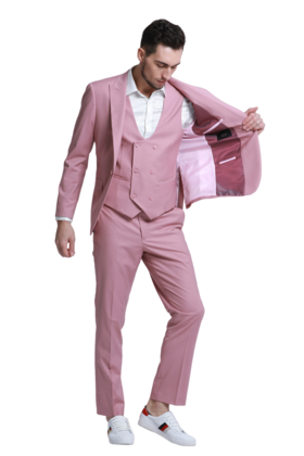 Tazzio- 1 Button- Peak Lapel 3 Piece Suit - Mauve