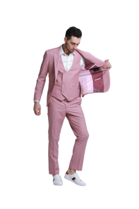 Tazzio- 1 Button- Peak Lapel 3 Piece Suit - Mauve