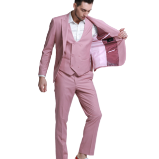 Tazzio- 1 Button- Peak Lapel 3 Piece Suit - Mauve