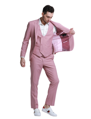 Tazzio- 1 Button- Peak Lapel 3 Piece Suit - Mauve