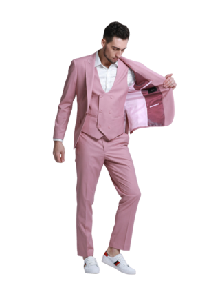 Tazzio- 1 Button- Peak Lapel 3 Piece Suit - Mauve