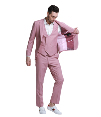 Tazzio Tazzio- 1 Button- Peak Lapel 3 Piece Suit - Mauve