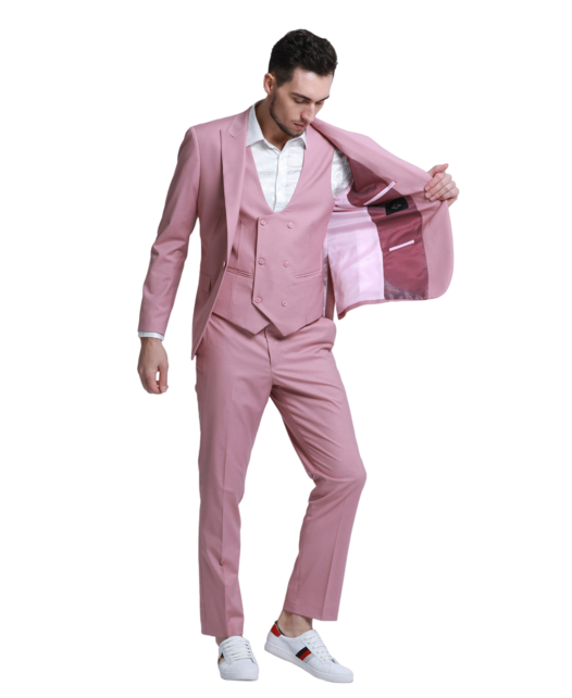 Tazzio- 1 Button- Peak Lapel 3 Piece Suit - Mauve