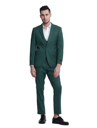 Tazzio -1 Button Notch Lapel 3Pc Sharkskin Suit - Hunter