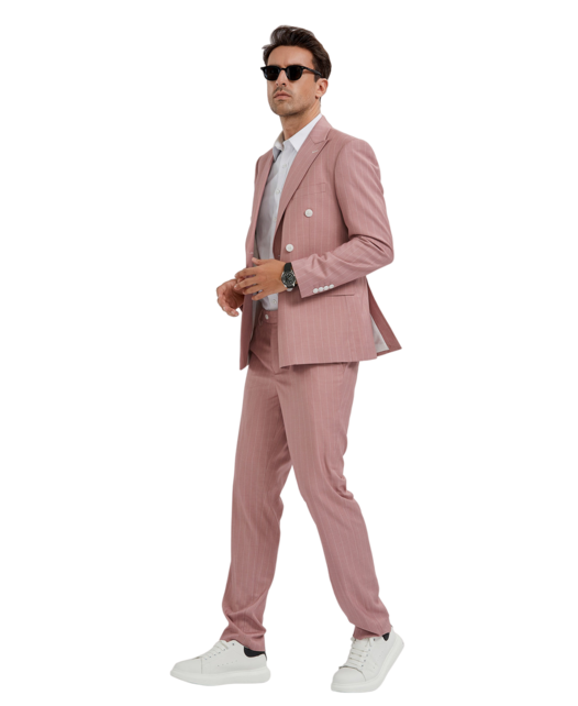 Tazzio Pinstripe Double Breasted Suit - Pink