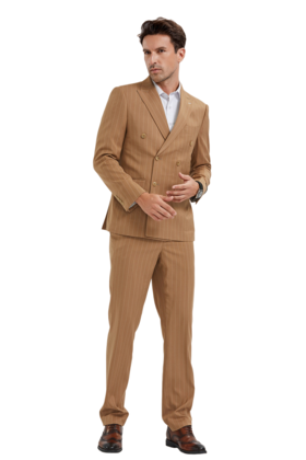 Tazzio Pinstripe Double Breasted Suit - Camel