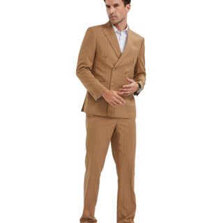 Tazzio Pinstripe Double Breasted Suit - Camel