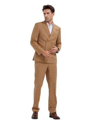 Tazzio Pinstripe Double Breasted Suit - Camel