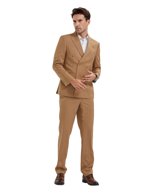 Tazzio Pinstripe Double Breasted Suit - Camel Tazzio Pinstripe Double Breasted Suit - Camel