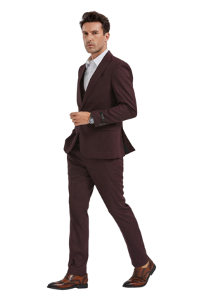 Tazzio 1 Button-Peak Lapel 3 Piece Suit - Cherry