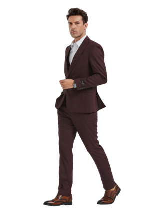 Tazzio 1 Button-Peak Lapel 3 Piece Suit - Cherry