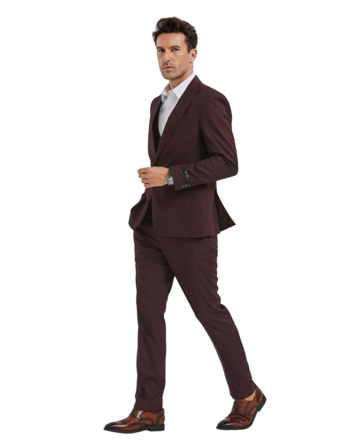 Tazzio 1 Button-Peak Lapel 3 Piece Suit - Cherry