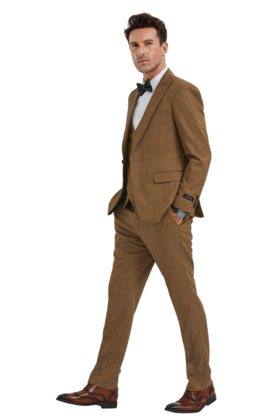Tazzio 1 Button-Peak Lapel-Wheat Suit-3 Piece