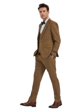 Tazzio 1 Button-Peak Lapel-Wheat Suit-3 Piece