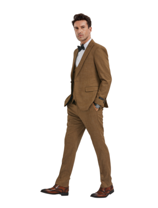 Tazzio 1 Button-Peak Lapel-Wheat Suit-3 Piece