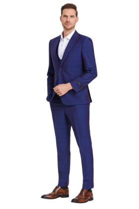 Tazzio Windowpane Suit - 3 Piece - Admiral Blue