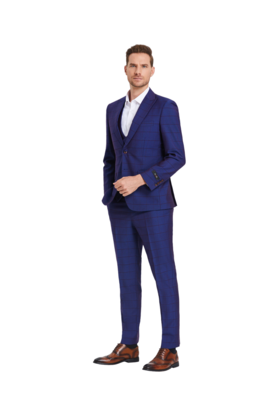 Tazzio Windowpane Suit - 3 Piece - Admiral Blue