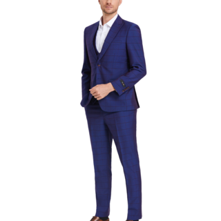 Tazzio Windowpane Suit - 3 Piece - Admiral Blue