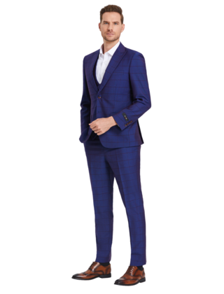 Tazzio Windowpane Suit - 3 Piece - Admiral Blue