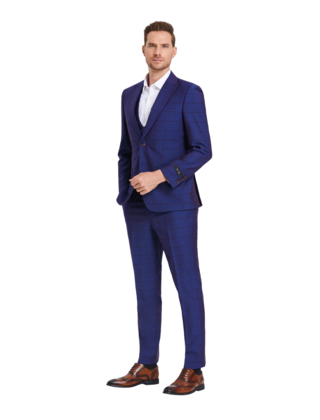 Tazzio Windowpane Suit - 3 Piece - Admiral Blue
