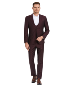 Tazzio Windowpane Suit - 3 Piece - Wine Tazzio Windowpane Suit - 3 Piece - Wine