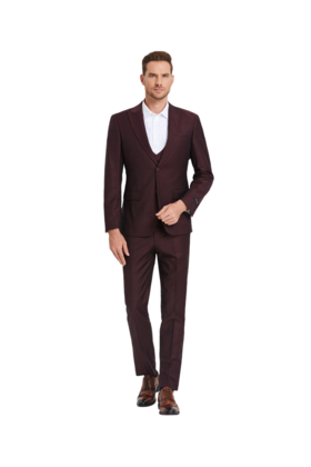 Tazzio Windowpane Suit - 3 Piece - Wine