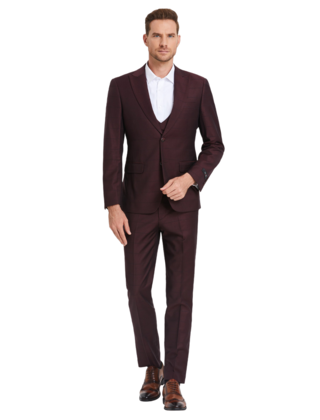 Tazzio Windowpane Suit - 3 Piece - Wine
