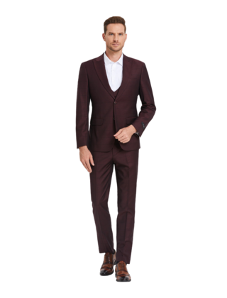 Tazzio Windowpane Suit - 3 Piece - Wine
