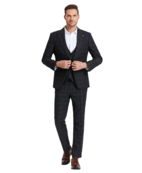 Tazzio - 1 Button Windowpane Peak Lapel Suit - Dark Grey