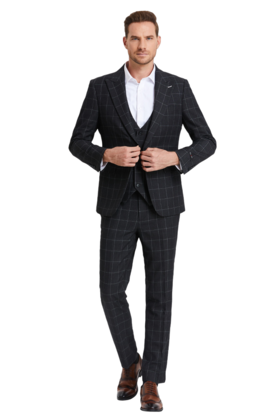 Tazzio - 1 Button Windowpane Peak Lapel Suit - Dark Grey
