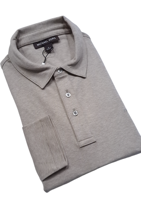 Michael Kors Sleek Polo- Long Sleeve - Oatmeal Heat