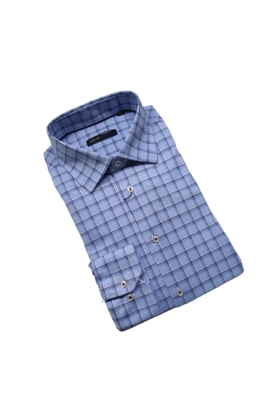 Horst Check Pattern Soft Dress Shirt - Blue