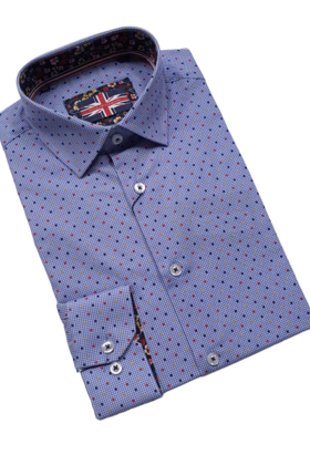 Soul of London Dots Pattern Stretch Dress Shirt - Blue