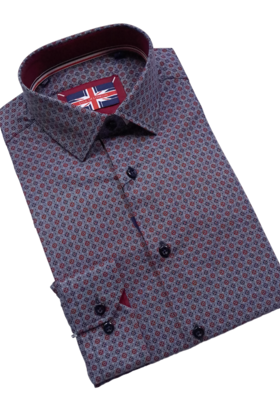 Soul Of London Cotton Stretch  Pattern Sport Shirt - Navy
