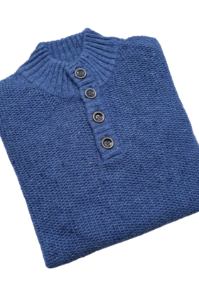 Modango Mock Button Sweater - Light Blue