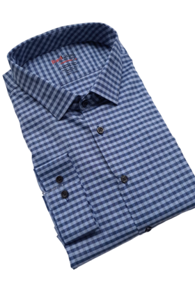 BLUE LEO CHEVALIER RED LABEL PLAID DRESS SHIRT