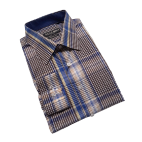 SAN LODO MILANO URBAN FITTED CHECK SHIRT - BLUE/BROWN