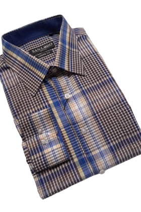 SAN LODO MILANO URBAN FITTED CHECK SHIRT - BLUE/BROWN
