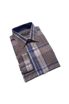 SAN LODO MILANO URBAN FITTED CHECK SHIRT - BLUE/BROWN
