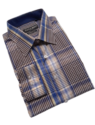 SAN LODO MILANO URBAN FITTED CHECK SHIRT - BLUE/BROWN