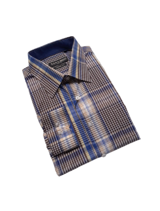 SAN LODO MILANO URBAN FITTED CHECK SHIRT - BLUE/BROWN