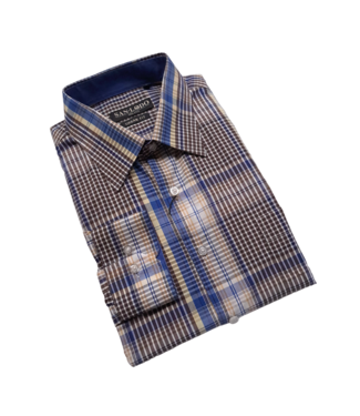 SAN LODO MILANO URBAN FITTED CHECK SHIRT - BLUE/BROWN