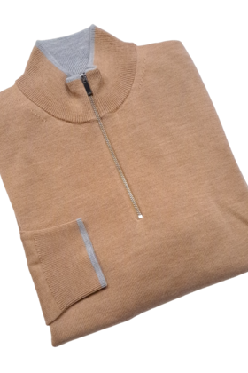 Michael Kors Merino Wool Core Quarter-Zip Sweater - Khaki Melange